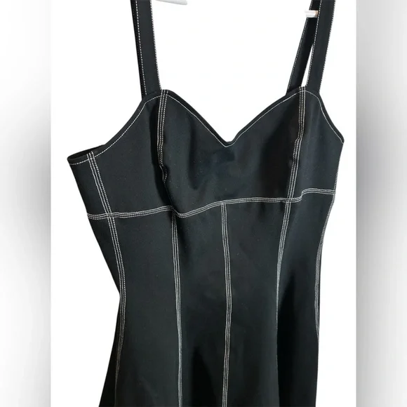 Maeve Anthropologie Y2K Black Mini Dress W White Contrast Stitching Size Medium - Picture 2 of 5